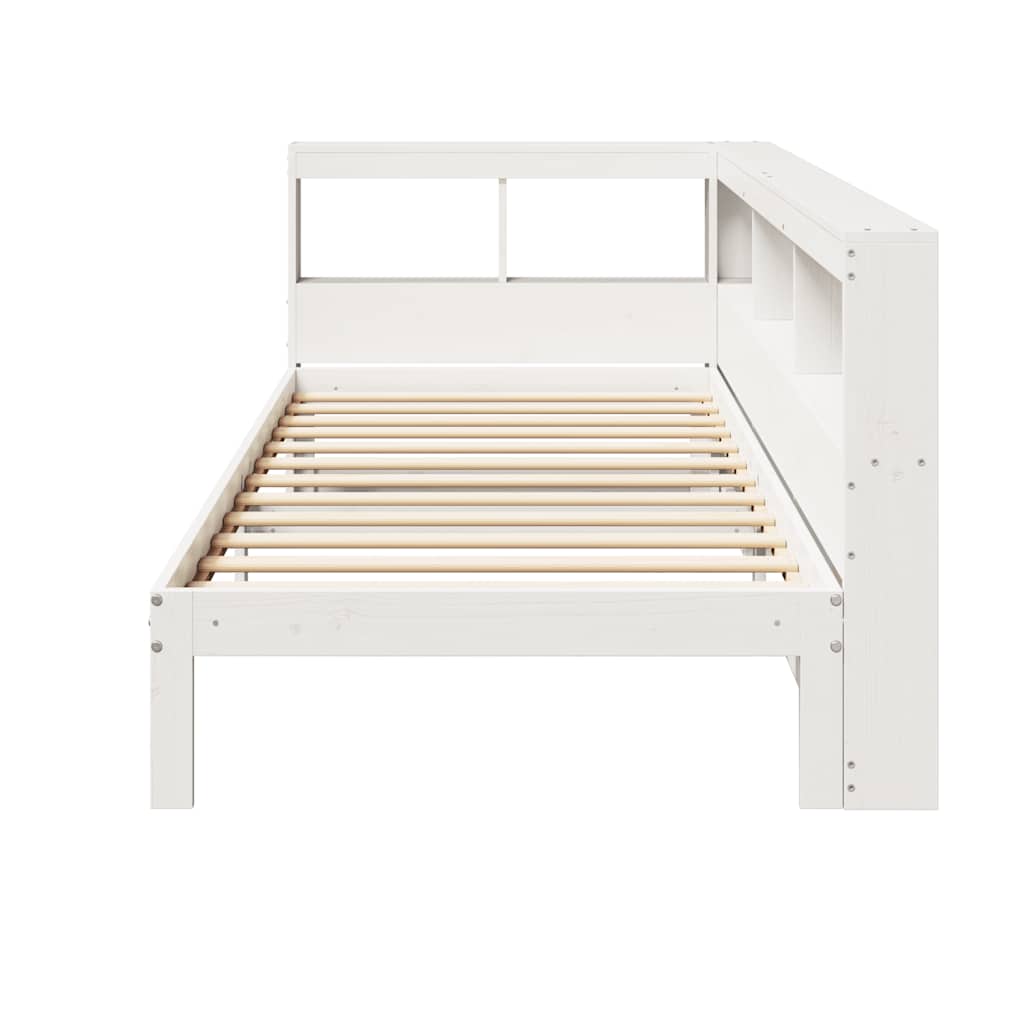 vidaXL Pat cu bibliotecă fără saltea, alb, 75x190 cm, lemn masiv pin vidaXL Pat cu bibliotecă fără saltea, alb, 75x190 cm, lemn masiv pin