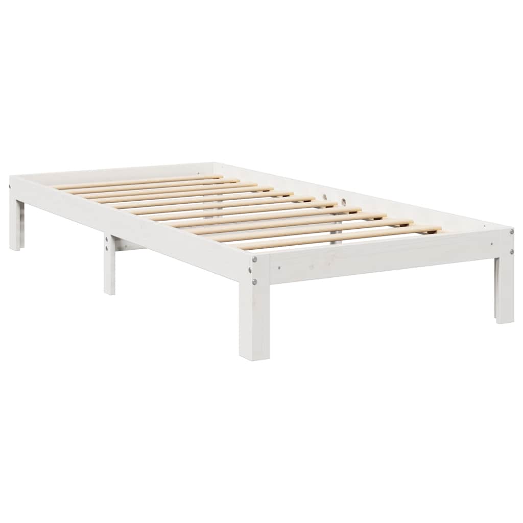 vidaXL Pat cu bibliotecă fără saltea, alb, 75x190 cm, lemn masiv pin vidaXL Pat cu bibliotecă fără saltea, alb, 75x190 cm, lemn masiv pin