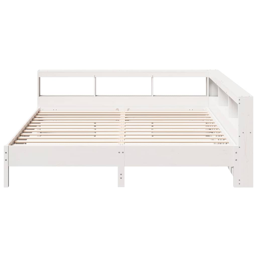 vidaXL Pat cu bibliotecă fără saltea, alb, 200x200 cm, lemn masiv pin