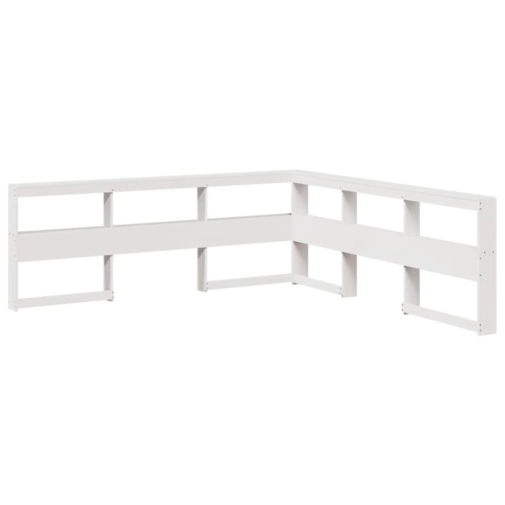 vidaXL Pat cu bibliotecă fără saltea, alb, 200x200 cm, lemn masiv pin