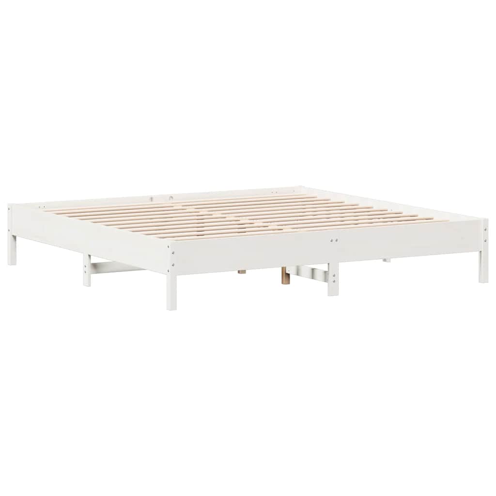 vidaXL Pat cu bibliotecă fără saltea, alb, 200x200 cm, lemn masiv pin