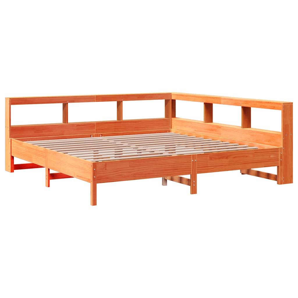 vidaXL Pat cu bibliotecă fără saltea maro 180x200 cm lemn masiv de pin