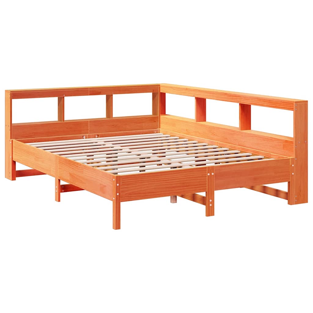 vidaXL Pat cu bibliotecă fără saltea maro 160x200 cm lemn masiv de pin