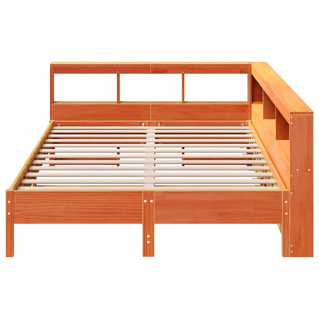 vidaXL Pat cu bibliotecă fără saltea maro 160x200 cm lemn masiv de pin