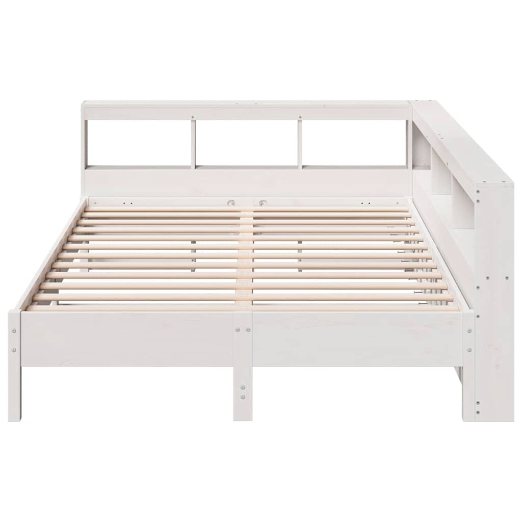 vidaXL Pat cu bibliotecă fără saltea, alb, 150x200 cm, lemn masiv pin