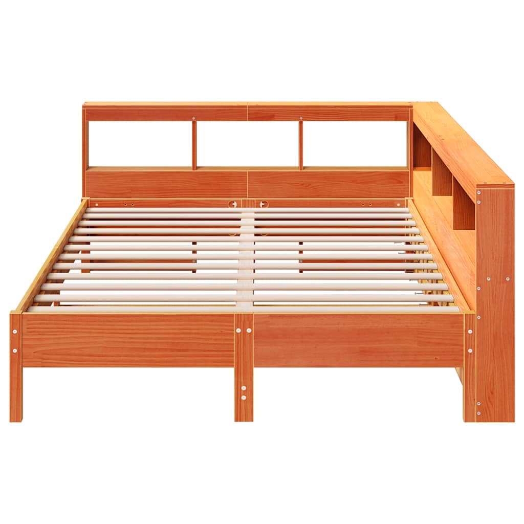 vidaXL Pat cu bibliotecă fără saltea maro 150x200 cm lemn masiv de pin