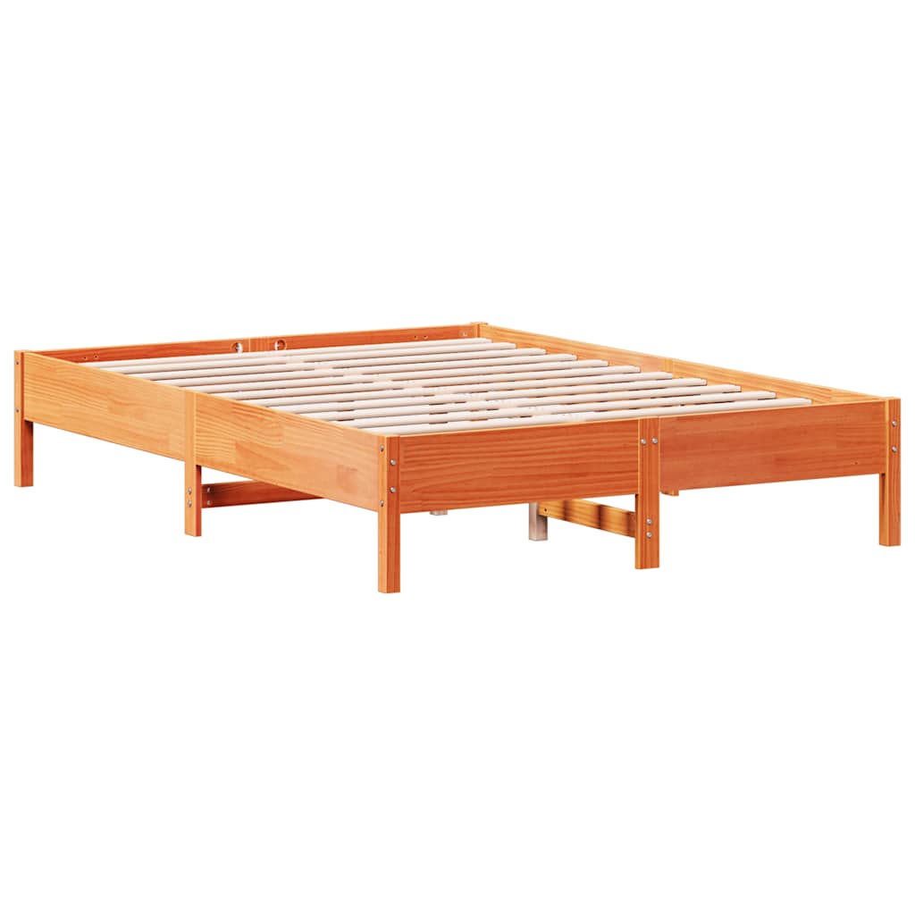 vidaXL Pat cu bibliotecă fără saltea, maro, 120x200 cm, lemn masiv pin vidaXL Pat cu bibliotecă fără saltea, maro, 120x200 cm, lemn masiv pin