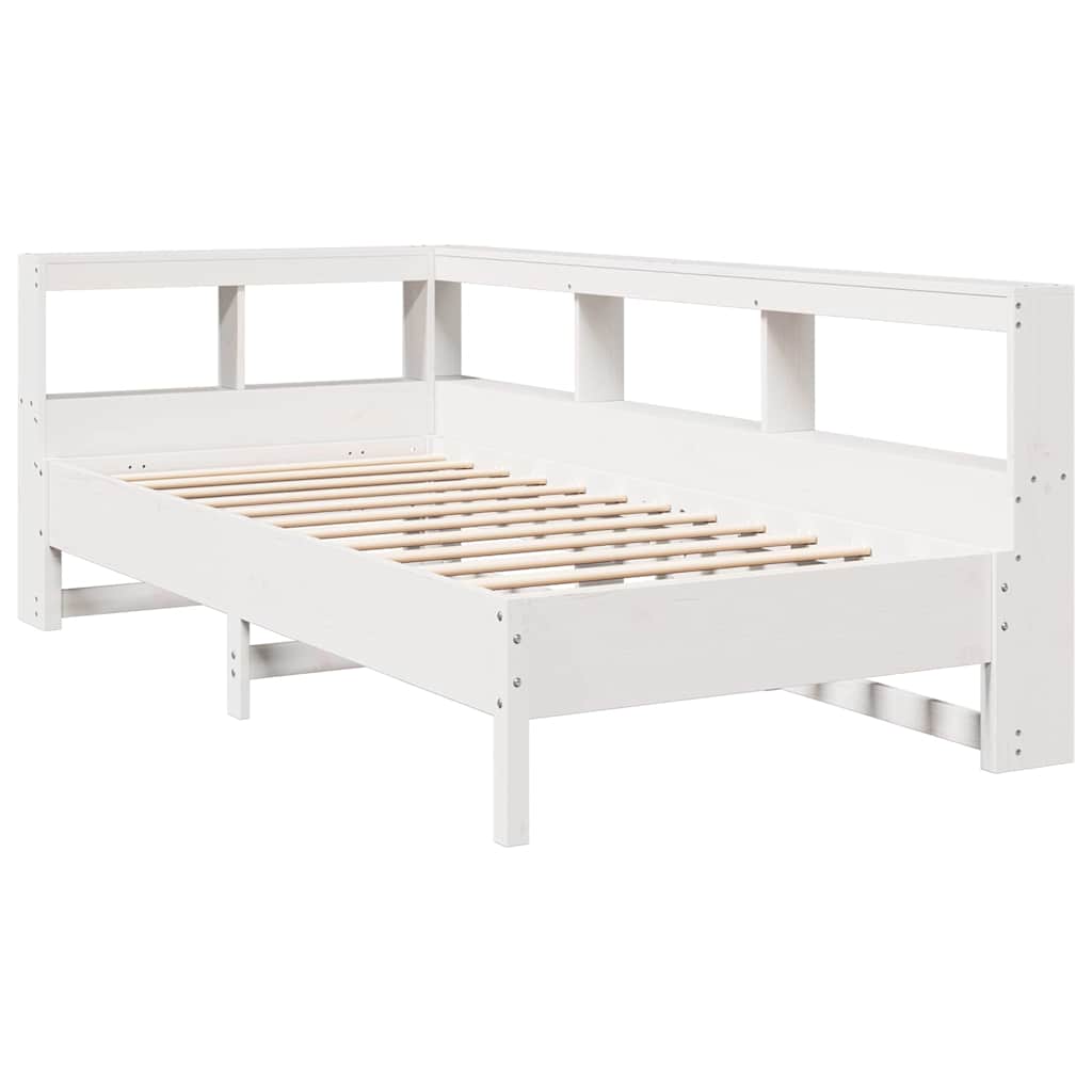 vidaXL Pat cu bibliotecă fără saltea, alb, 100x200 cm, lemn masiv pin vidaXL Pat cu bibliotecă fără saltea, alb, 100x200 cm, lemn masiv pin