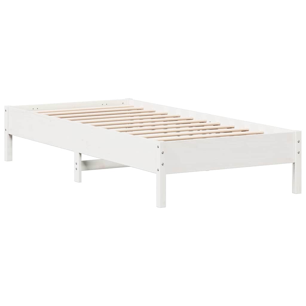 vidaXL Pat cu bibliotecă fără saltea, alb, 100x200 cm, lemn masiv pin vidaXL Pat cu bibliotecă fără saltea, alb, 100x200 cm, lemn masiv pin