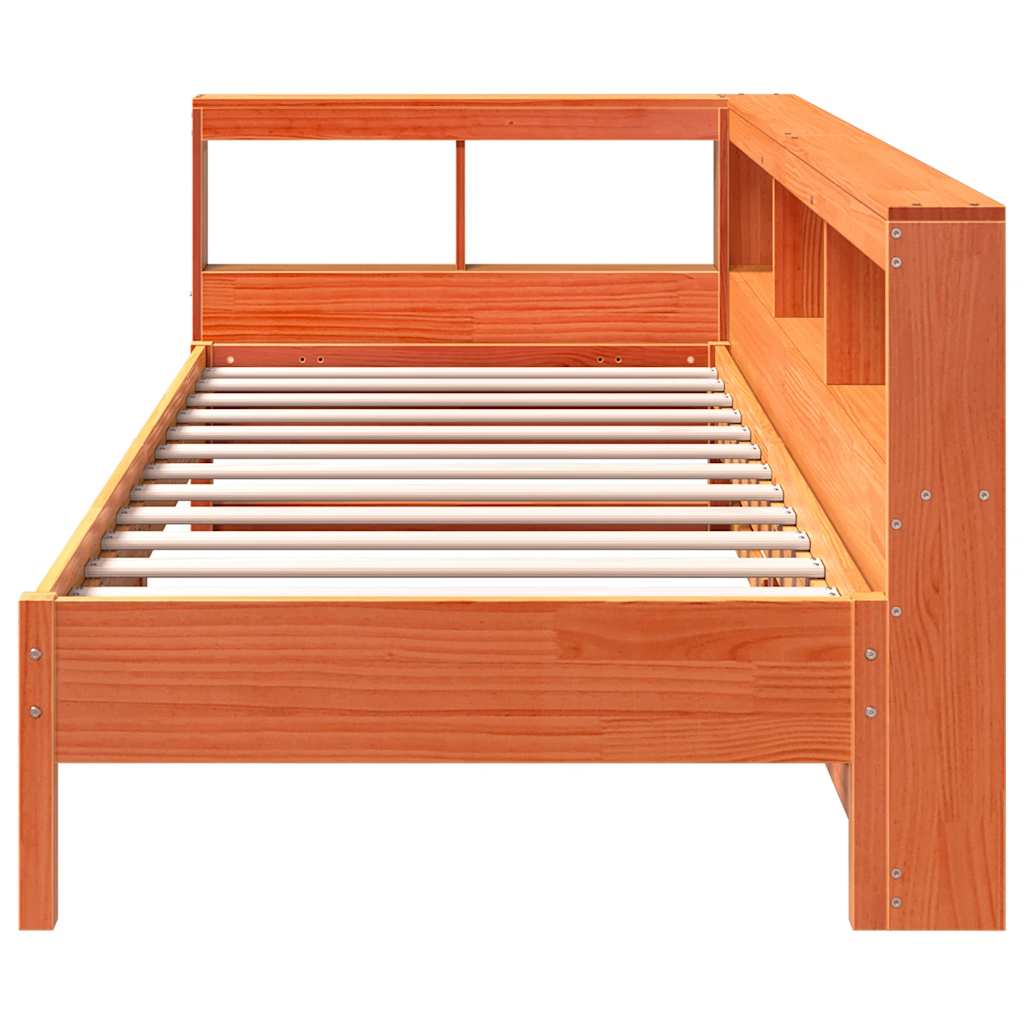 vidaXL Pat cu bibliotecă fără saltea, maro, 100x200 cm, lemn masiv pin vidaXL Pat cu bibliotecă fără saltea, maro, 100x200 cm, lemn masiv pin