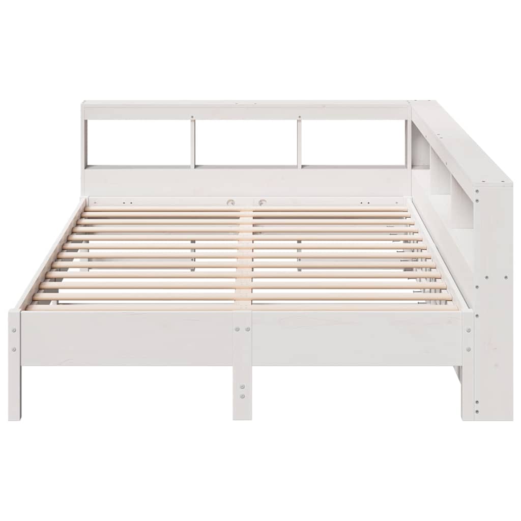 vidaXL Pat cu bibliotecă fără saltea, alb, 140x190 cm, lemn masiv pin