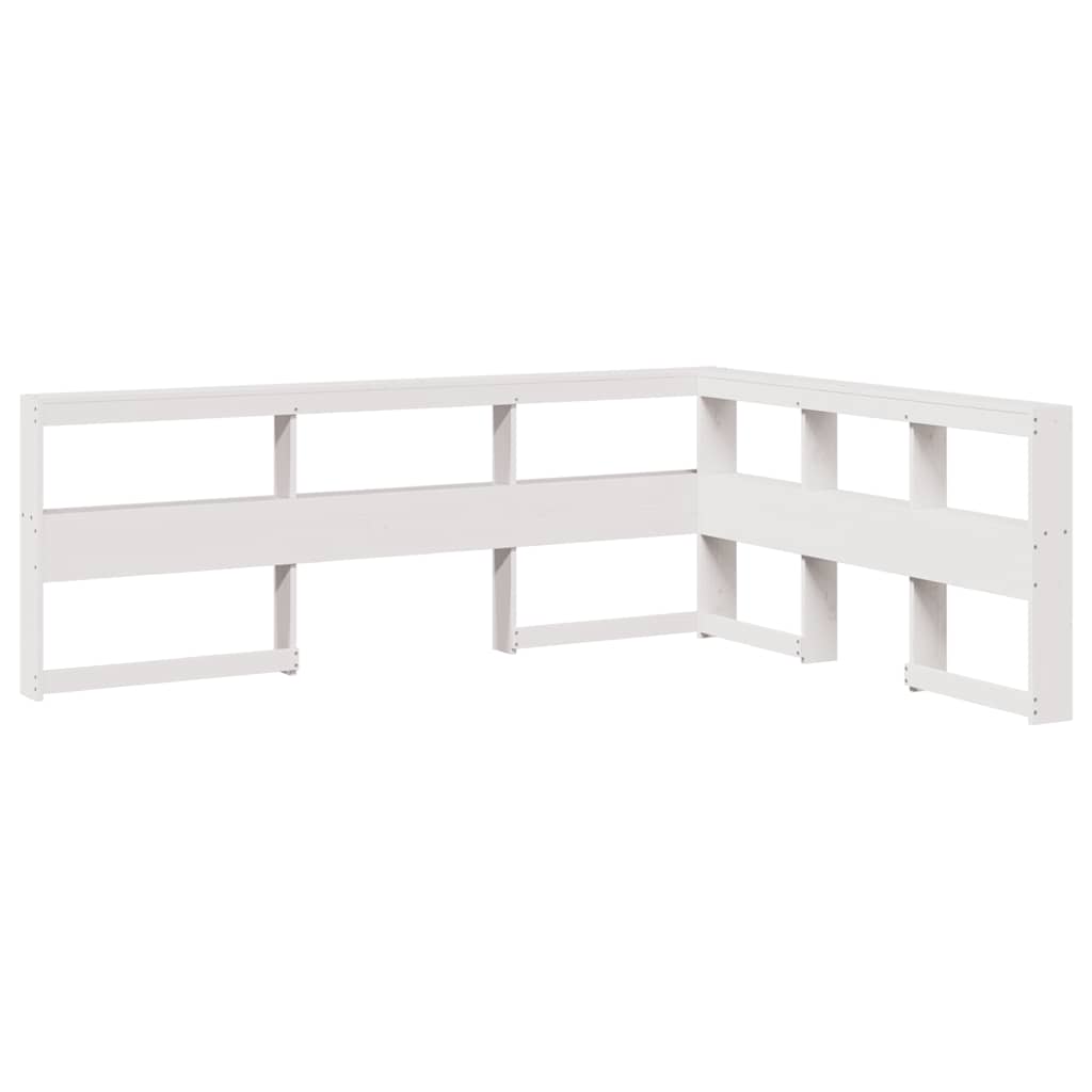 vidaXL Pat cu bibliotecă fără saltea, alb, 140x190 cm, lemn masiv pin