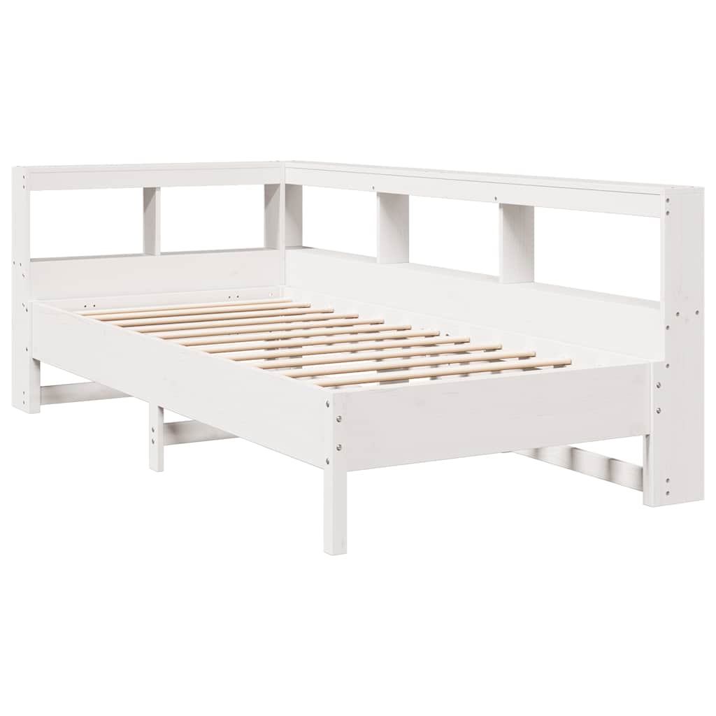 vidaXL Pat cu bibliotecă fără saltea, alb, 90x190 cm, lemn masiv pin vidaXL Pat cu bibliotecă fără saltea, alb, 90x190 cm, lemn masiv pin