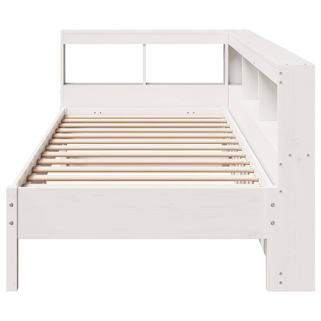vidaXL Pat cu bibliotecă fără saltea, alb, 90x190 cm, lemn masiv pin vidaXL Pat cu bibliotecă fără saltea, alb, 90x190 cm, lemn masiv pin