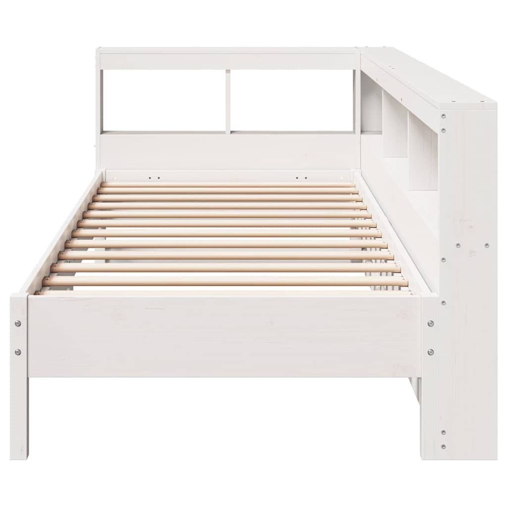 vidaXL Pat cu bibliotecă fără saltea, alb, 75x190 cm, lemn masiv pin