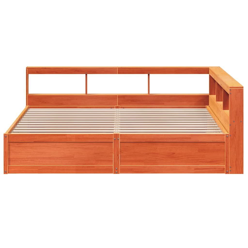vidaXL Pat cu bibliotecă fără saltea maro 180x200 cm lemn masiv de pin