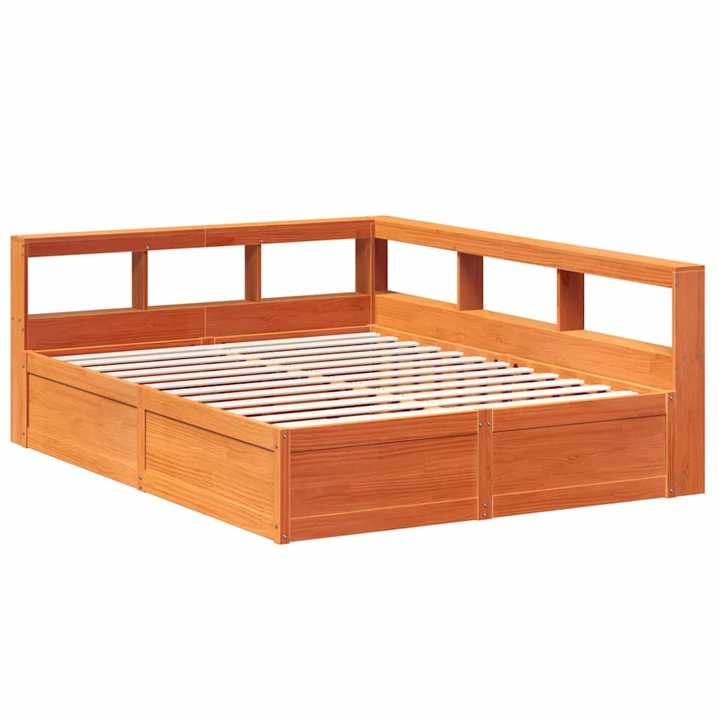 vidaXL Pat cu bibliotecă fără saltea maro 160x200 cm lemn masiv de pin