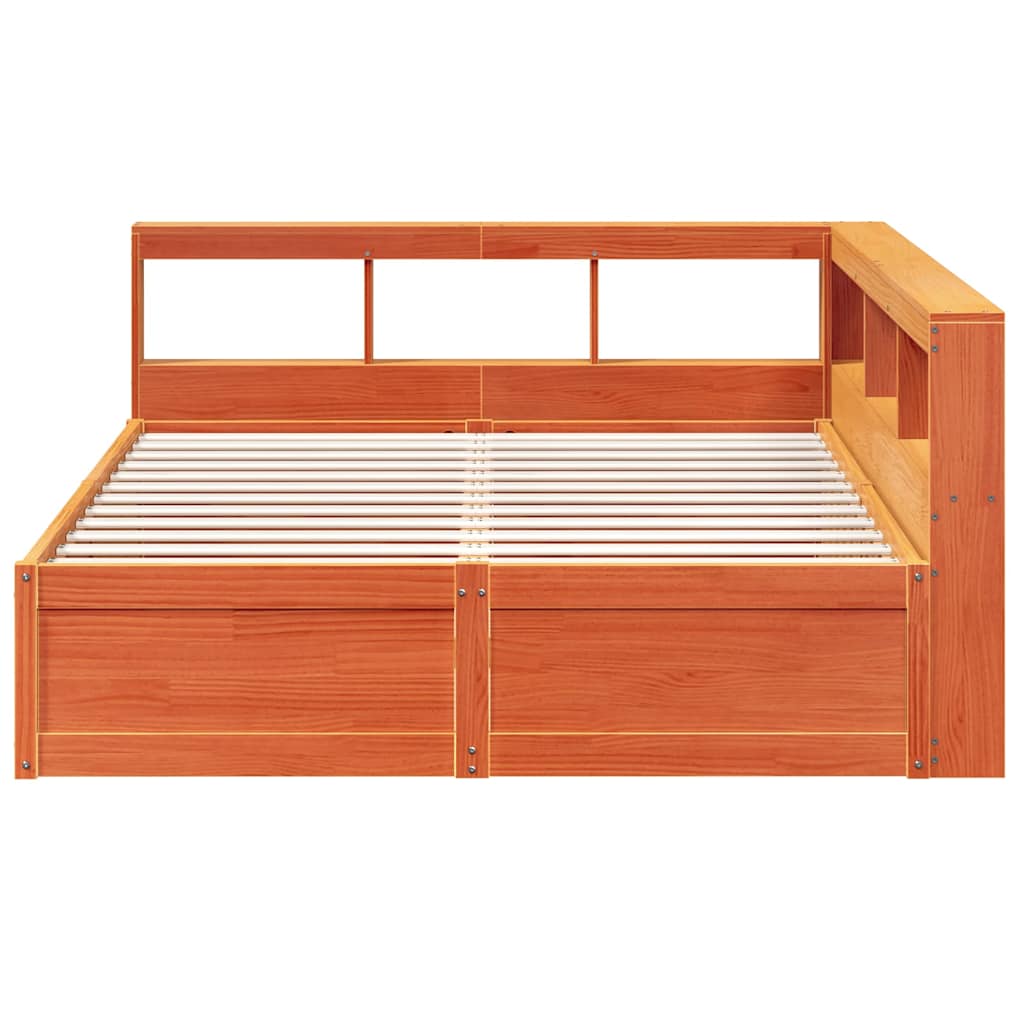 vidaXL Pat cu bibliotecă fără saltea maro 160x200 cm lemn masiv de pin