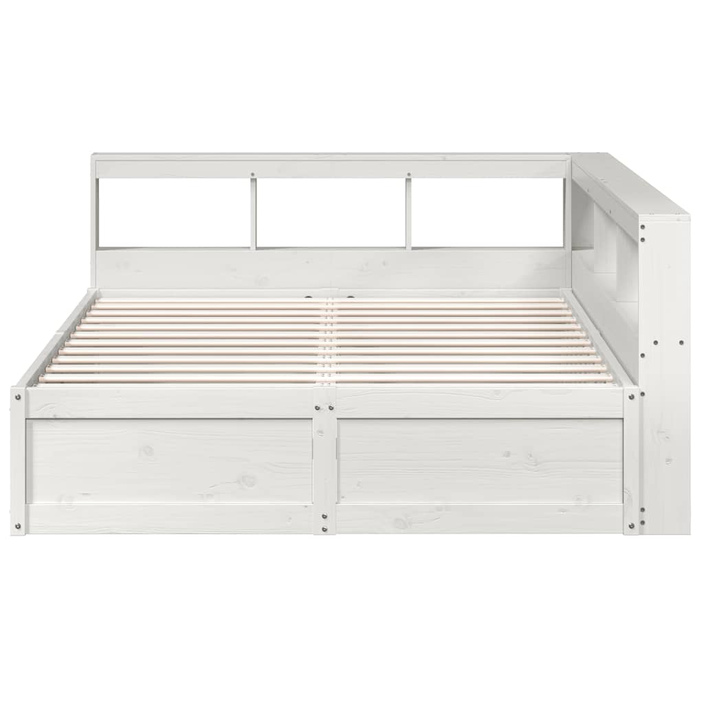 vidaXL Pat cu bibliotecă fără saltea, alb, 150x200 cm, lemn masiv pin