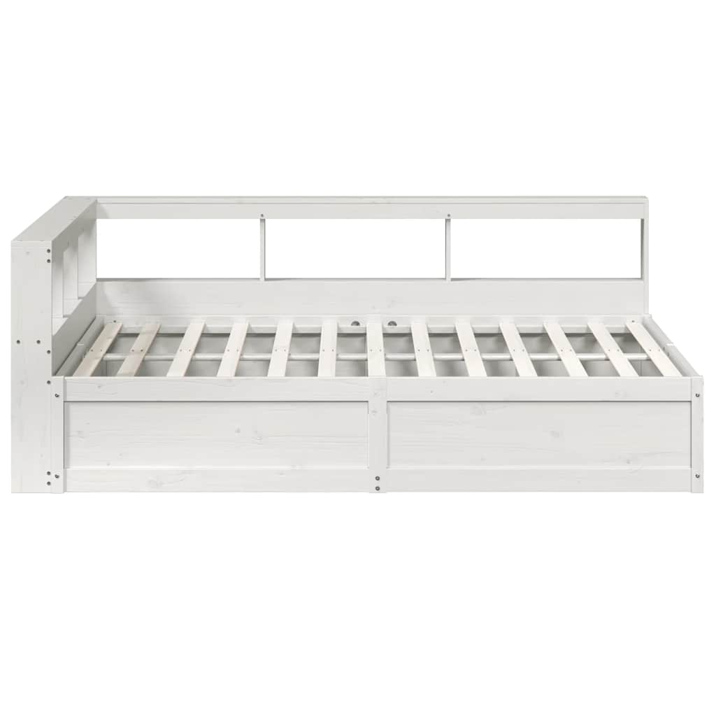vidaXL Pat cu bibliotecă fără saltea, alb, 150x200 cm, lemn masiv pin