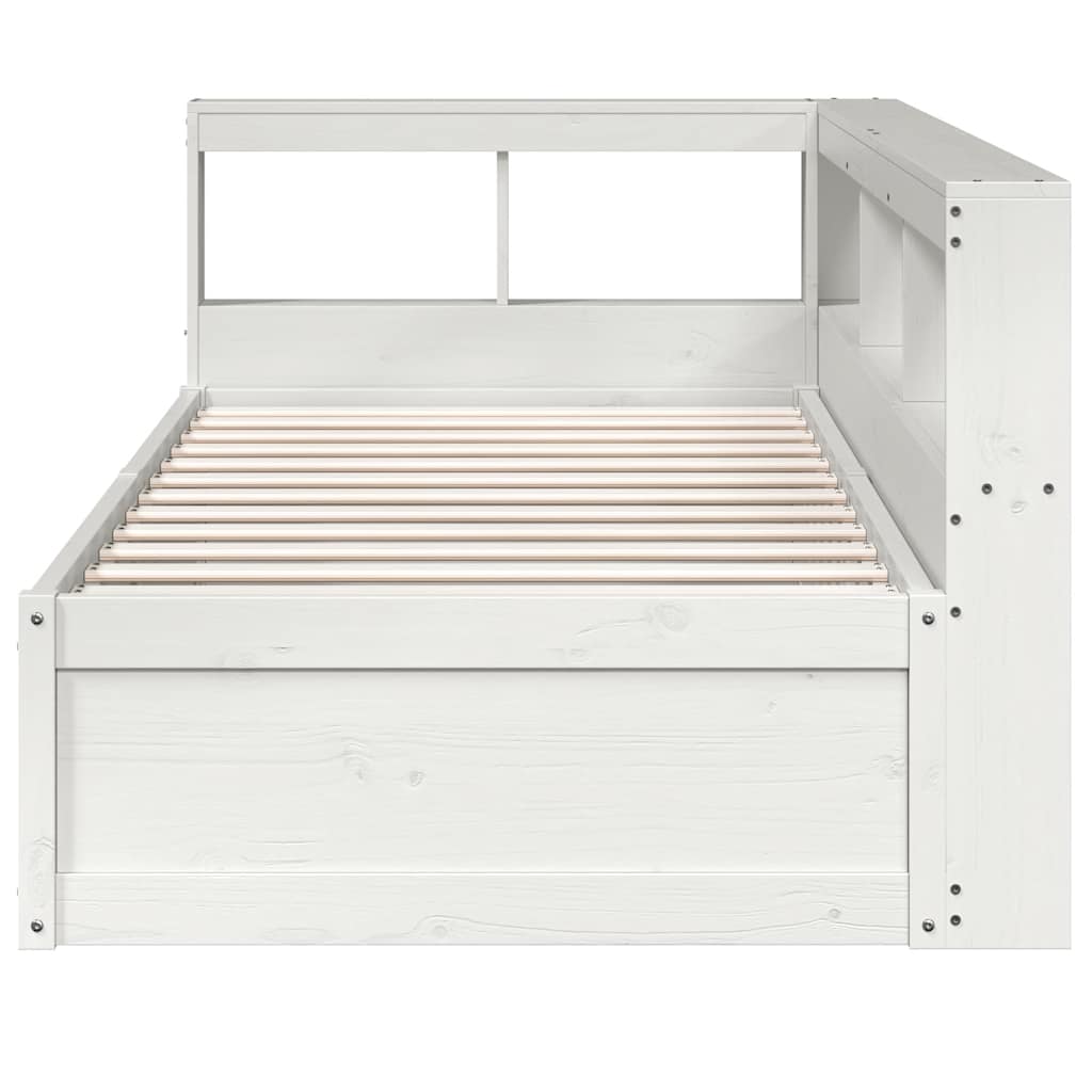 vidaXL Pat cu bibliotecă fără saltea, alb, 100x200 cm, lemn masiv pin vidaXL Pat cu bibliotecă fără saltea, alb, 100x200 cm, lemn masiv pin