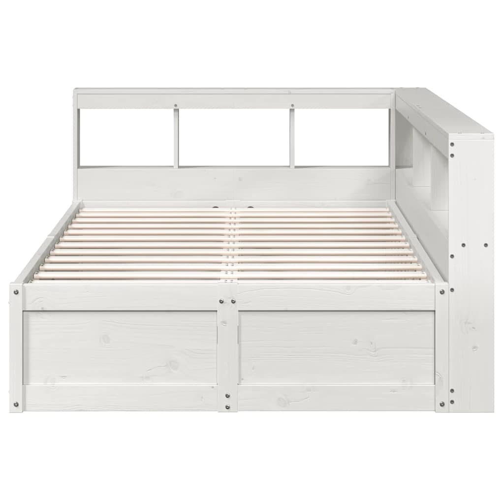 vidaXL Pat cu bibliotecă fără saltea, alb, 140x190 cm, lemn masiv pin