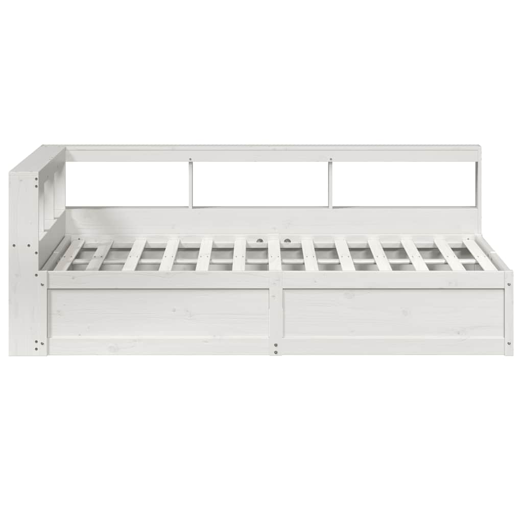 vidaXL Pat cu bibliotecă fără saltea, alb, 140x190 cm, lemn masiv pin