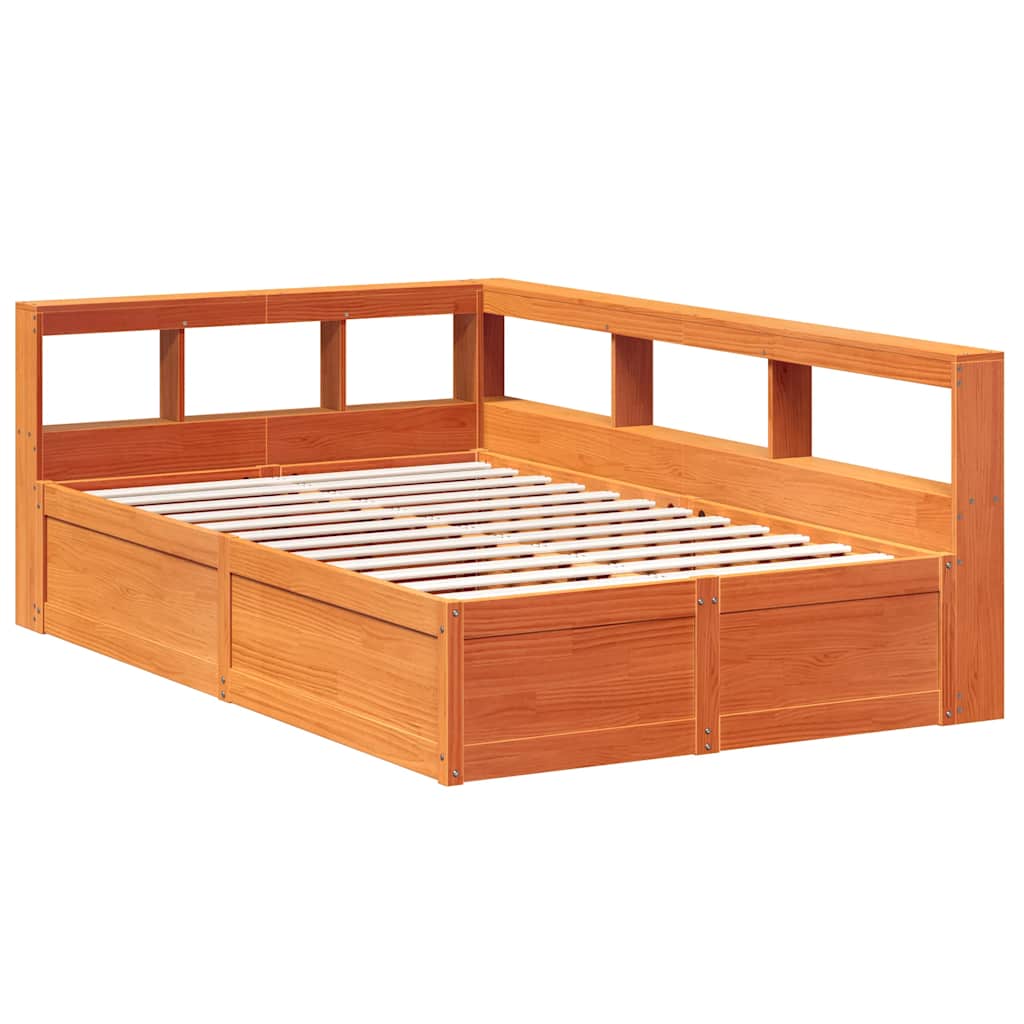 vidaXL Pat cu bibliotecă fără saltea maro 140x190 cm lemn masiv de pin