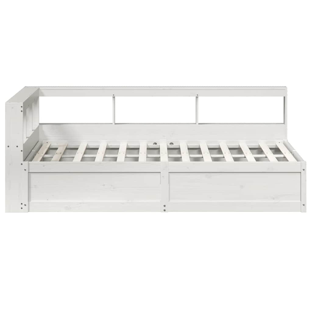 vidaXL Pat cu bibliotecă fără saltea, alb, 135x190 cm, lemn masiv pin