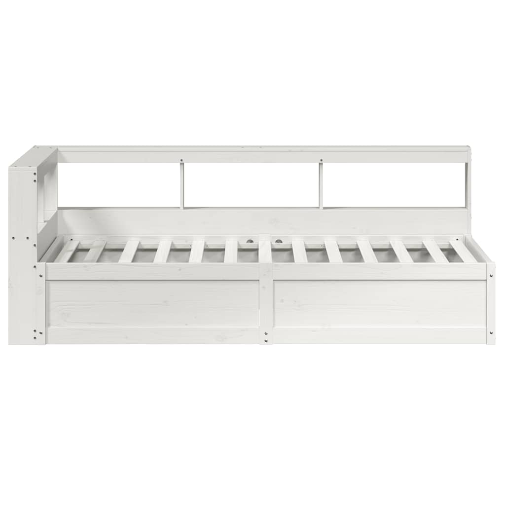 vidaXL Pat cu bibliotecă fără saltea, alb, 90x190 cm, lemn masiv pin vidaXL Pat cu bibliotecă fără saltea, alb, 90x190 cm, lemn masiv pin