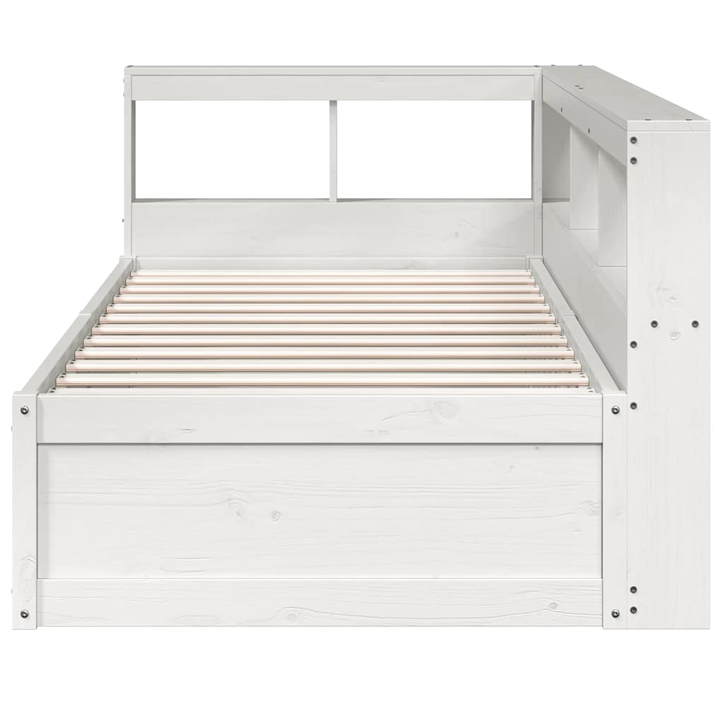vidaXL Pat cu bibliotecă fără saltea, alb, 75x190 cm, lemn masiv pin vidaXL Pat cu bibliotecă fără saltea, alb, 75x190 cm, lemn masiv pin