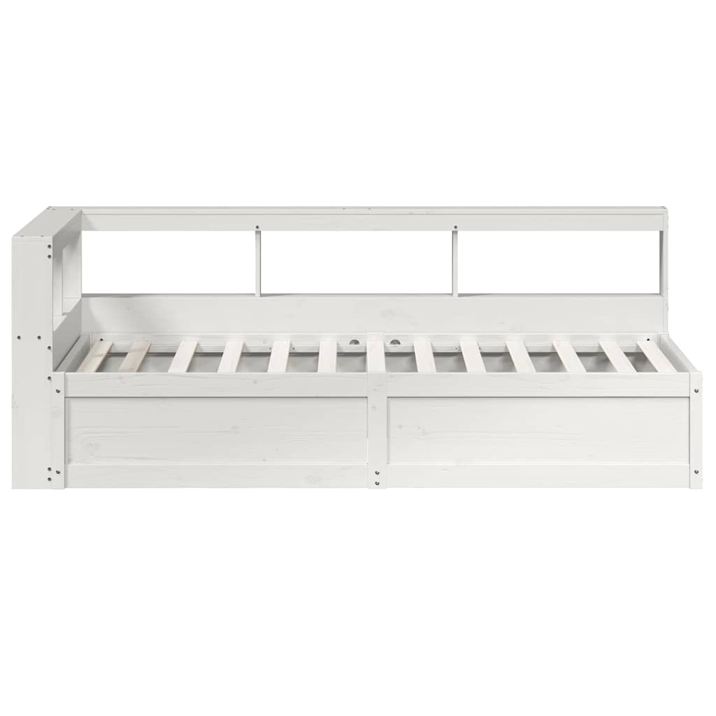 vidaXL Pat cu bibliotecă fără saltea, alb, 75x190 cm, lemn masiv pin vidaXL Pat cu bibliotecă fără saltea, alb, 75x190 cm, lemn masiv pin