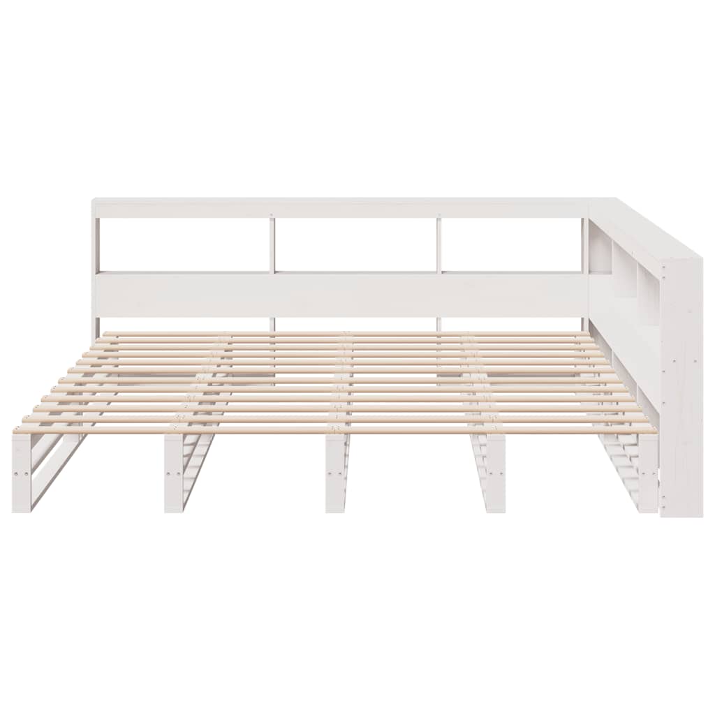 vidaXL Pat cu bibliotecă fără saltea, alb, 200x200 cm, lemn masiv pin