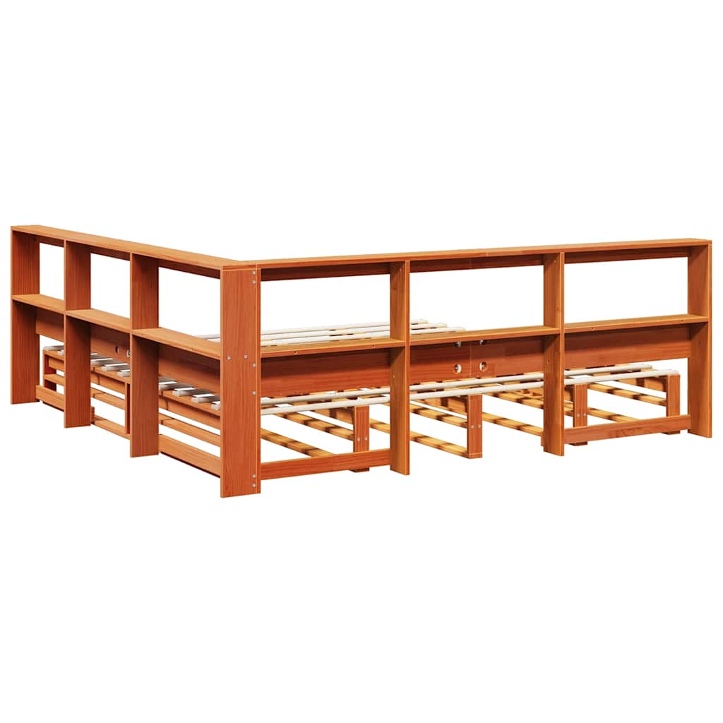 vidaXL Pat cu bibliotecă fără saltea maro 180x200 cm lemn masiv de pin