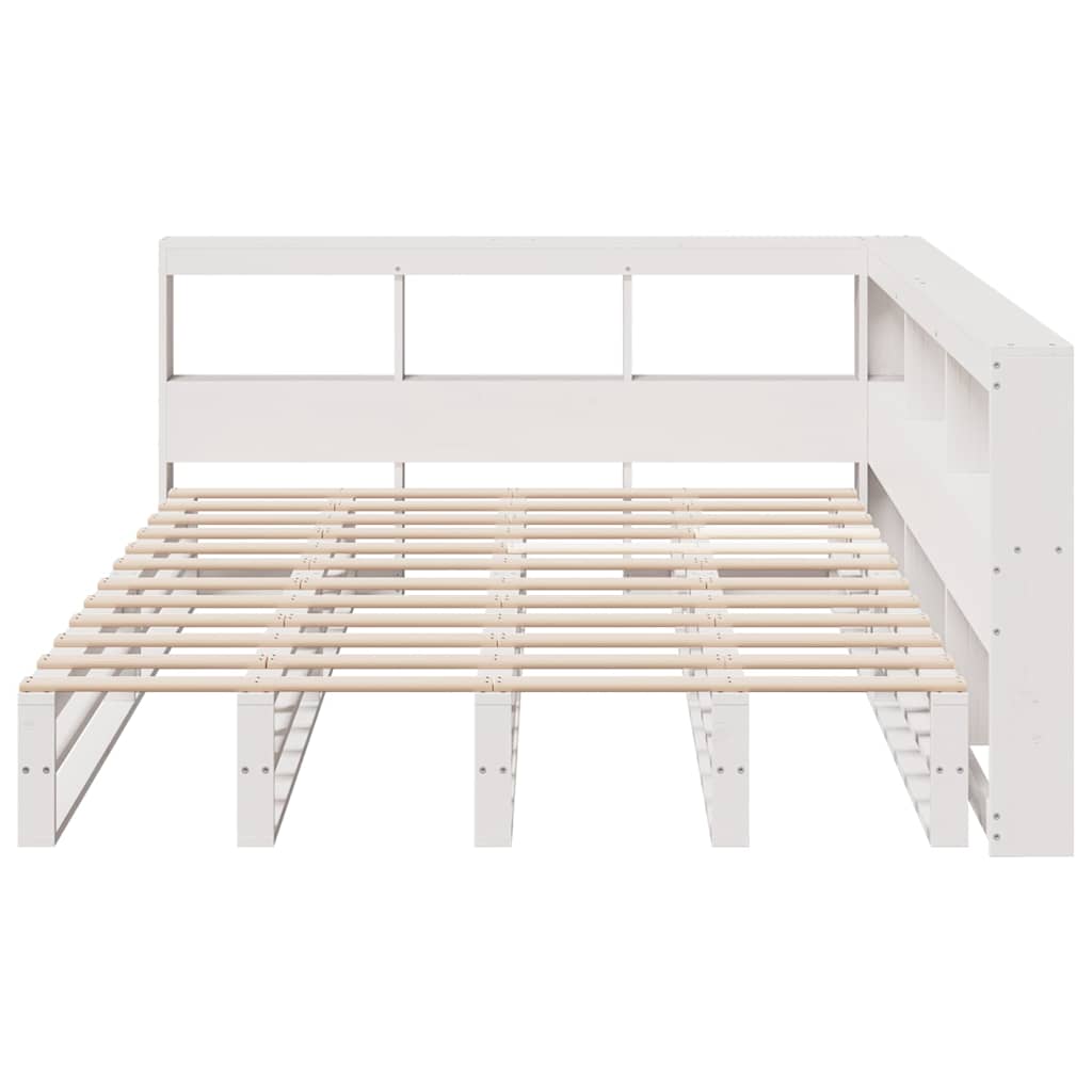 vidaXL Pat cu bibliotecă fără saltea, alb, 140x190 cm, lemn masiv pin