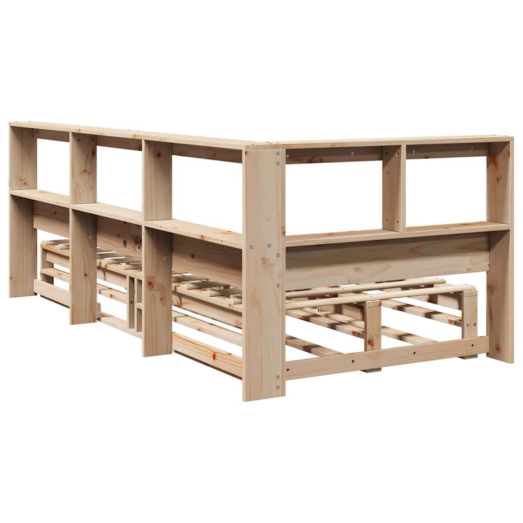vidaXL Pat cu bibliotecă fără saltea, 90x190 cm, lemn masiv de pin vidaXL Pat cu bibliotecă fără saltea, 90x190 cm, lemn masiv de pin
