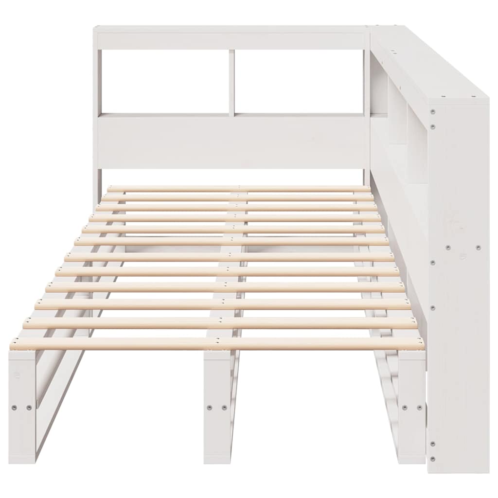 vidaXL Pat cu bibliotecă fără saltea, alb, 90x190 cm, lemn masiv pin vidaXL Pat cu bibliotecă fără saltea, alb, 90x190 cm, lemn masiv pin