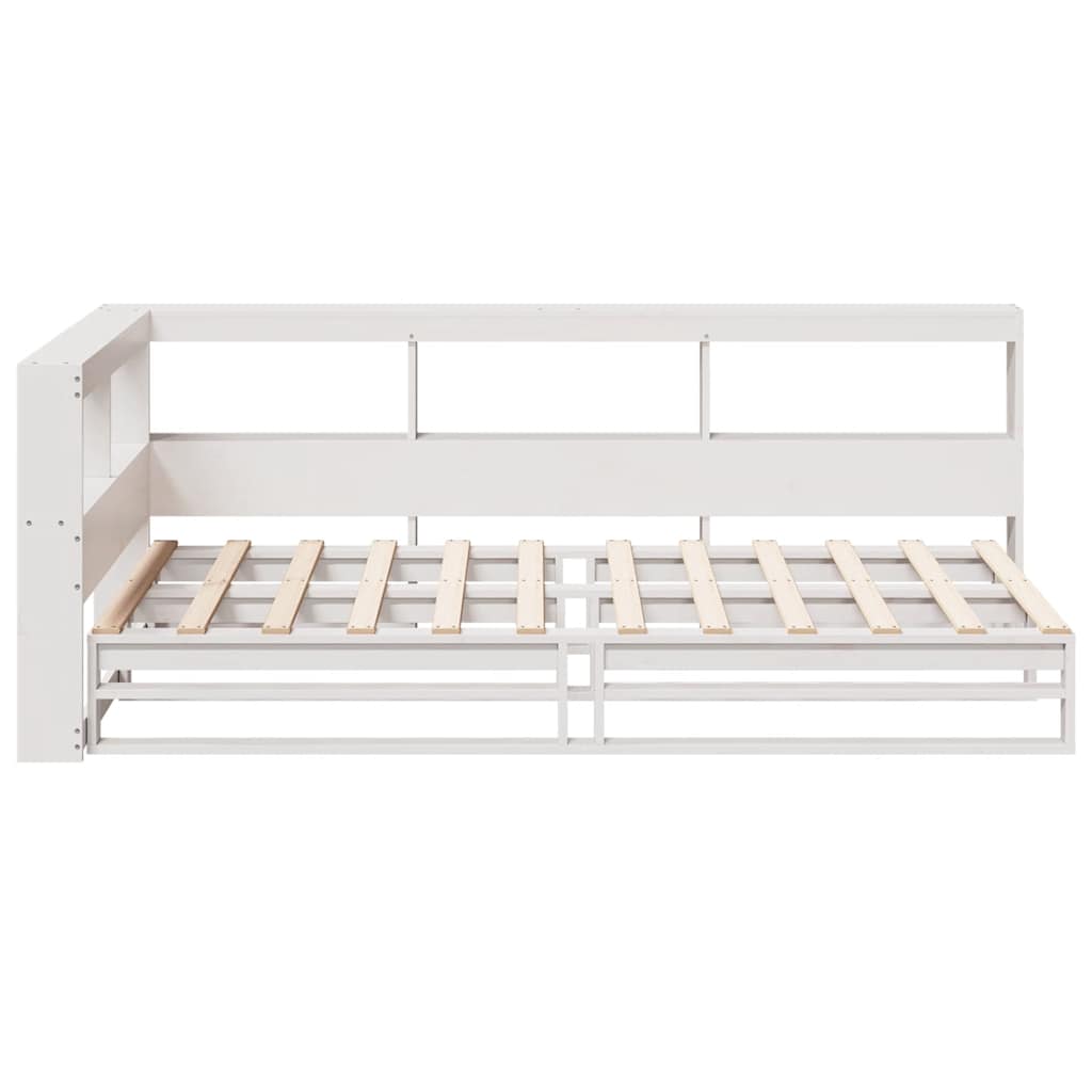 vidaXL Pat cu bibliotecă fără saltea, alb, 90x190 cm, lemn masiv pin vidaXL Pat cu bibliotecă fără saltea, alb, 90x190 cm, lemn masiv pin