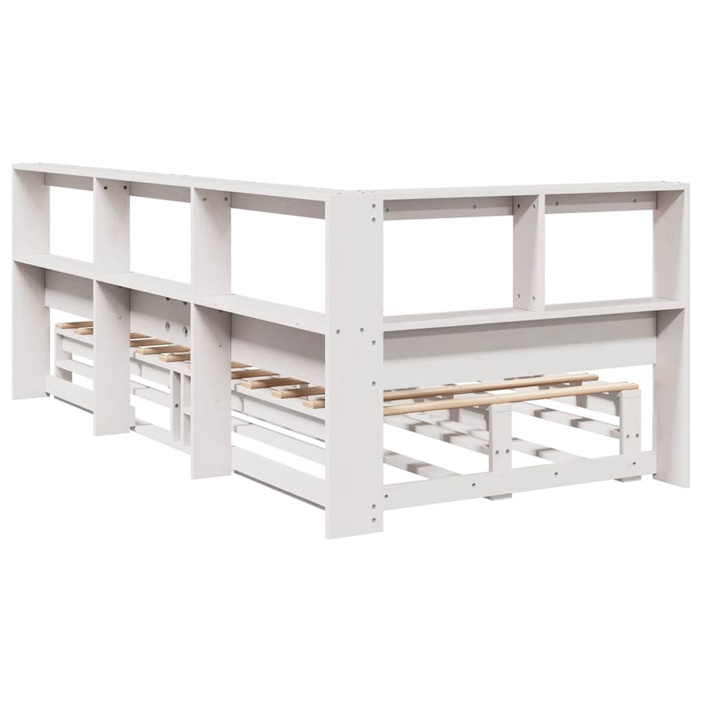 vidaXL Pat cu bibliotecă fără saltea, alb, 90x190 cm, lemn masiv pin vidaXL Pat cu bibliotecă fără saltea, alb, 90x190 cm, lemn masiv pin