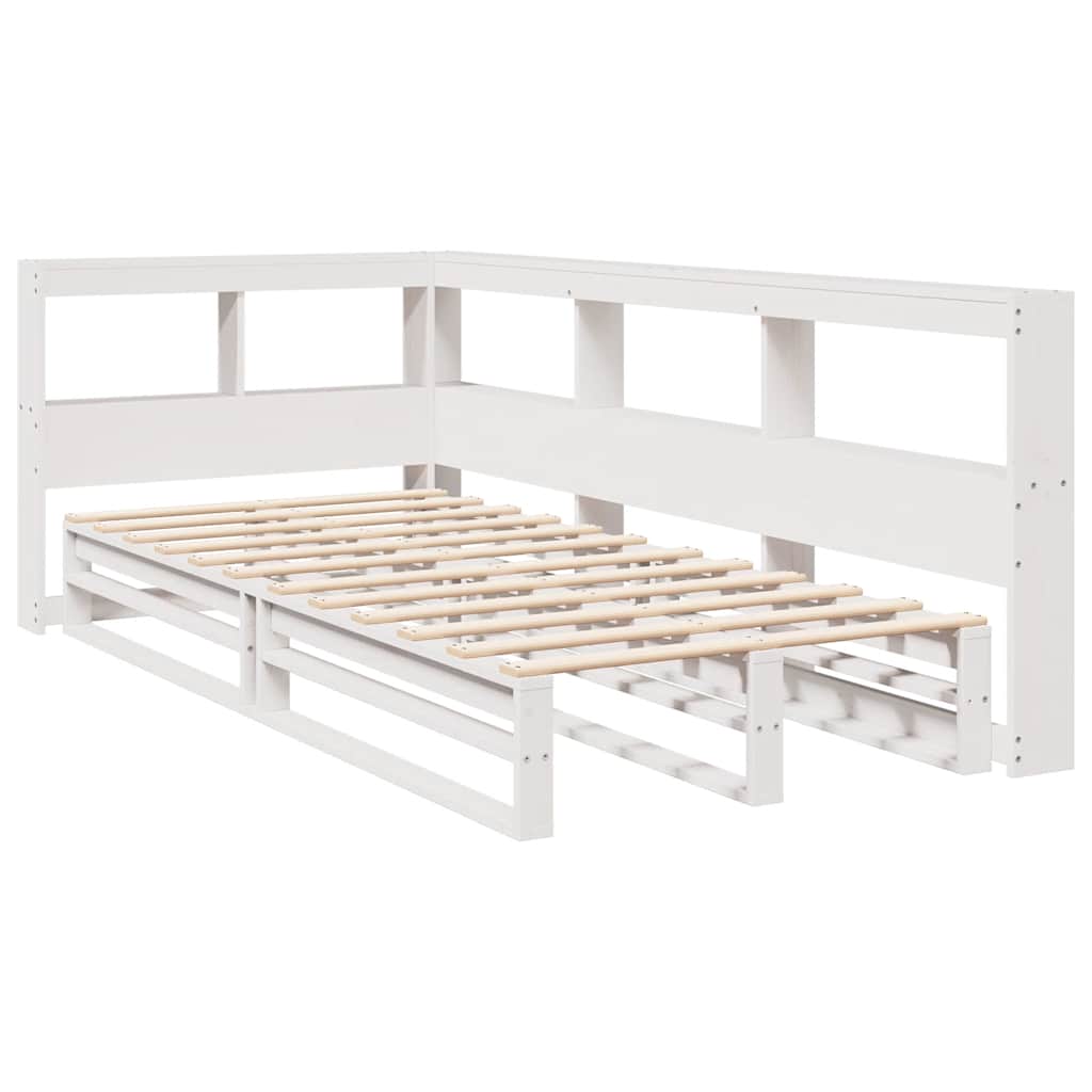vidaXL Pat cu bibliotecă fără saltea, alb, 75x190 cm, lemn masiv pin