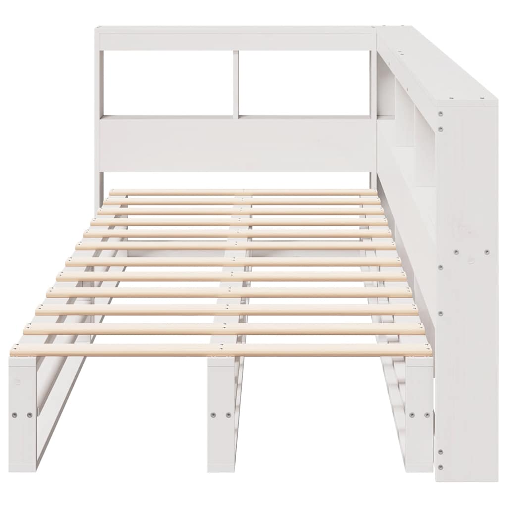 vidaXL Pat cu bibliotecă fără saltea, alb, 75x190 cm, lemn masiv pin
