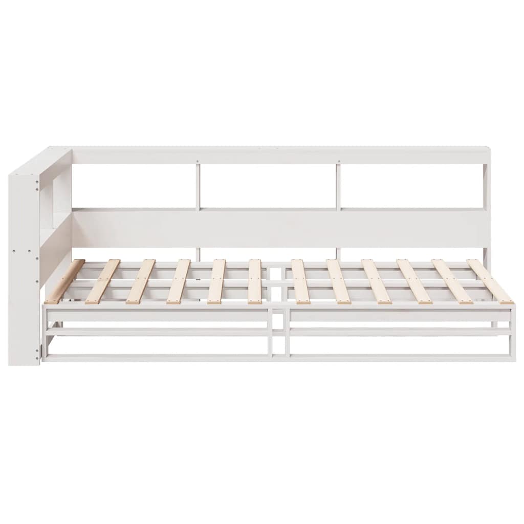 vidaXL Pat cu bibliotecă fără saltea, alb, 75x190 cm, lemn masiv pin