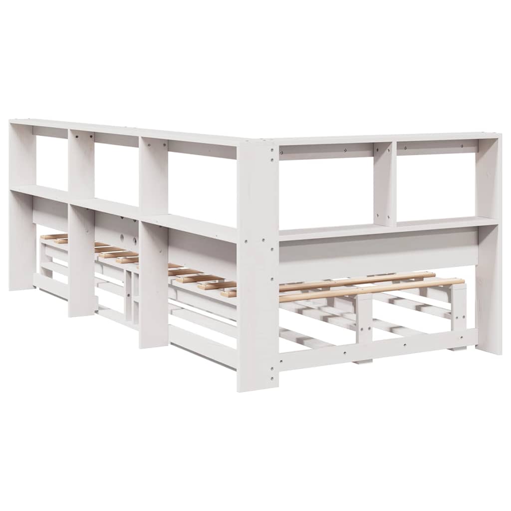 vidaXL Pat cu bibliotecă fără saltea, alb, 75x190 cm, lemn masiv pin