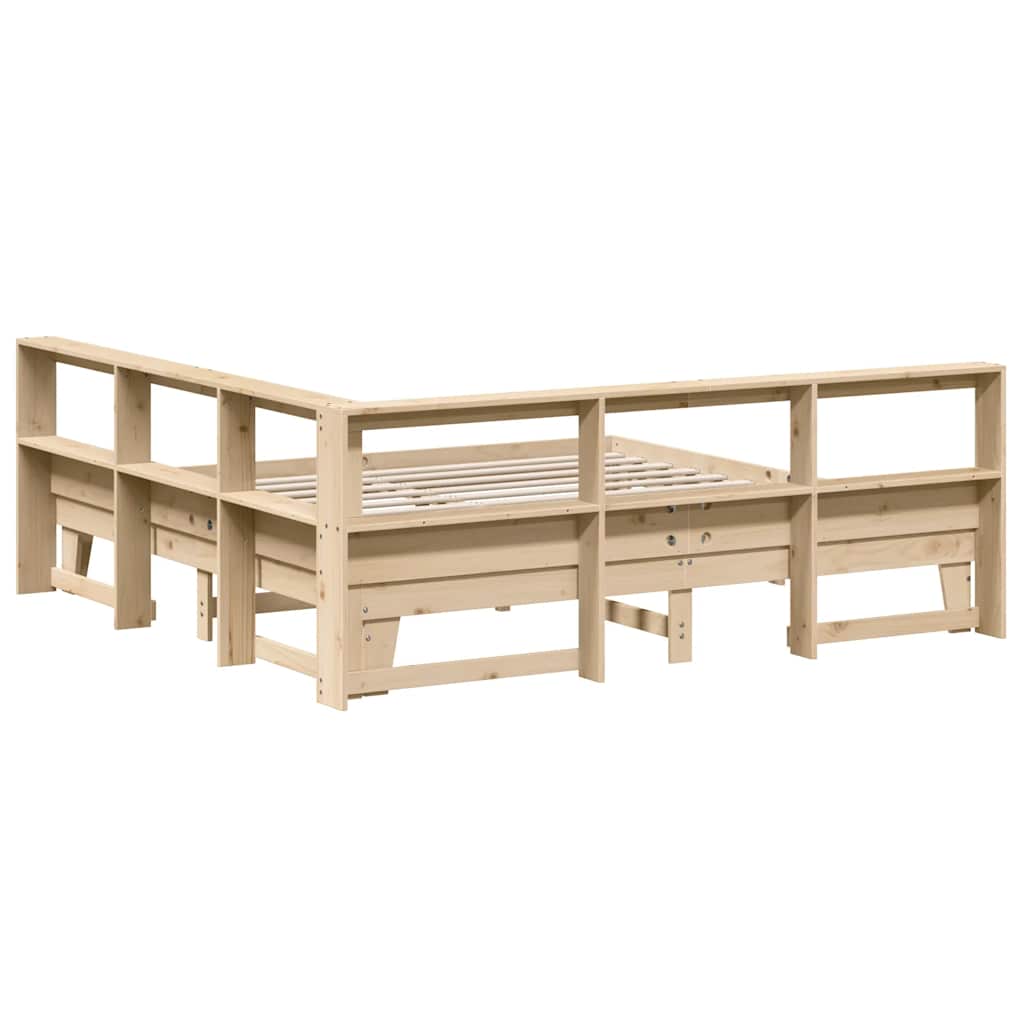vidaXL Pat cu bibliotecă fără saltea, 200x200 cm, lemn masiv de pin