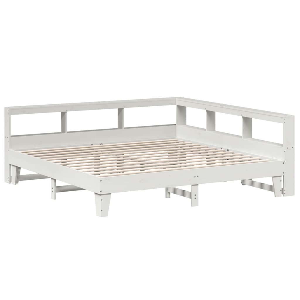 vidaXL Pat cu bibliotecă fără saltea, alb, 200x200 cm, lemn masiv pin vidaXL Pat cu bibliotecă fără saltea, alb, 200x200 cm, lemn masiv pin