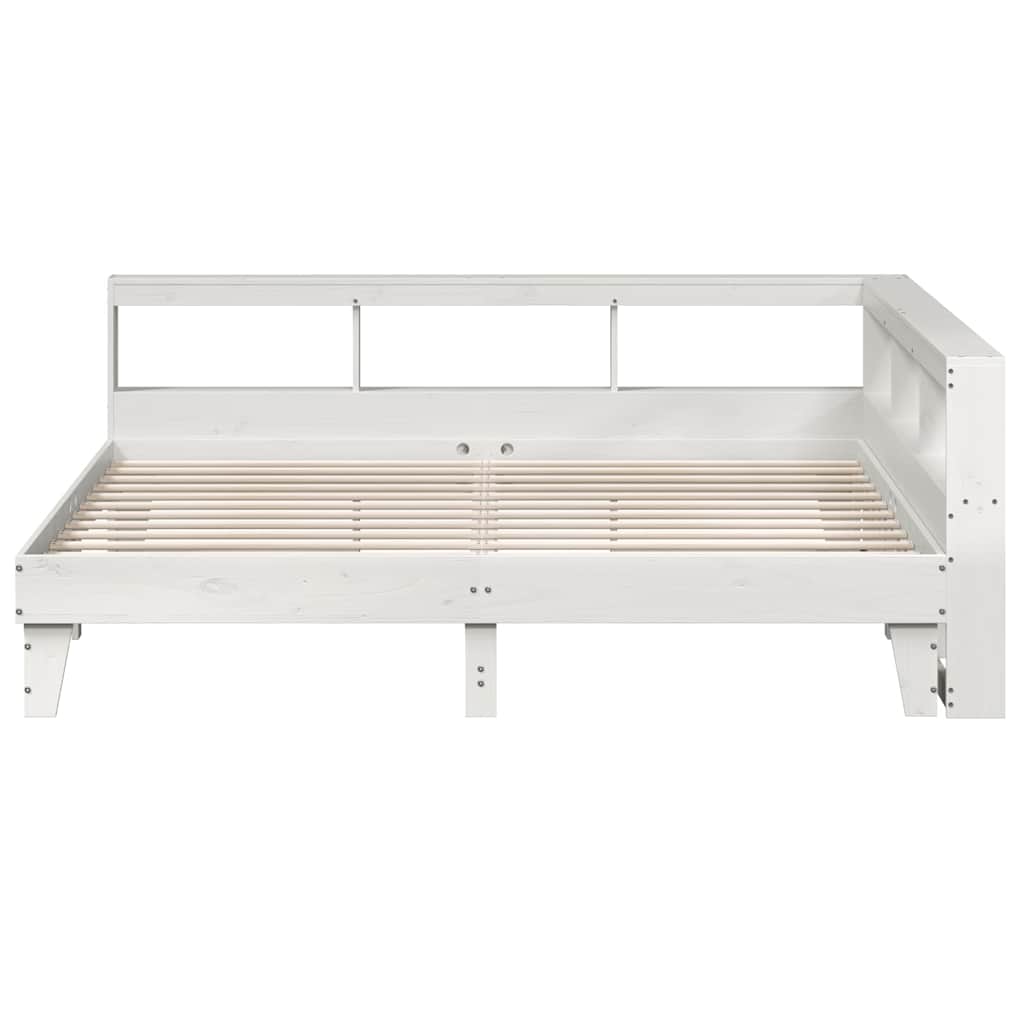 vidaXL Pat cu bibliotecă fără saltea, alb, 200x200 cm, lemn masiv pin vidaXL Pat cu bibliotecă fără saltea, alb, 200x200 cm, lemn masiv pin