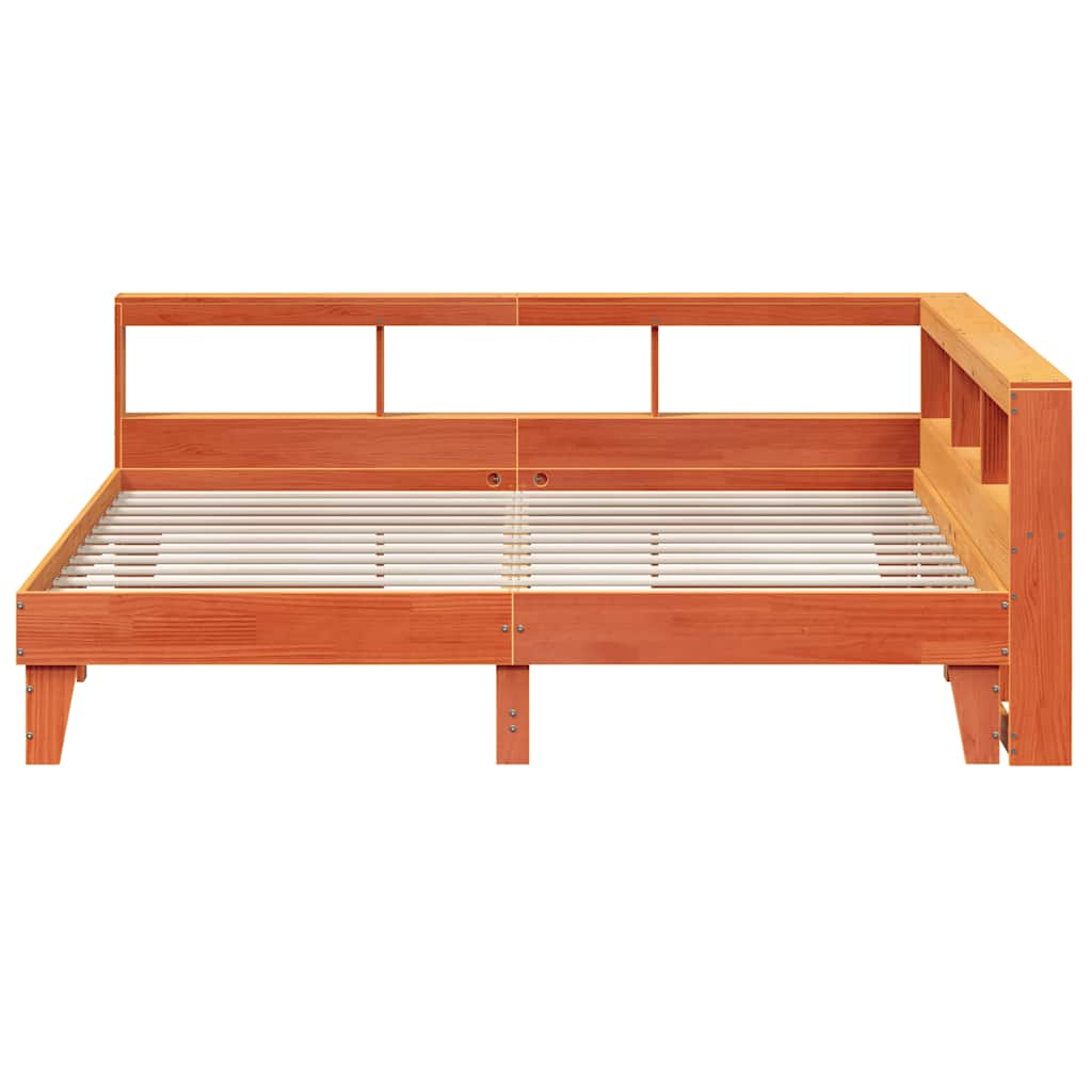 vidaXL Pat cu bibliotecă fără saltea maro 200x200 cm lemn masiv de pin
