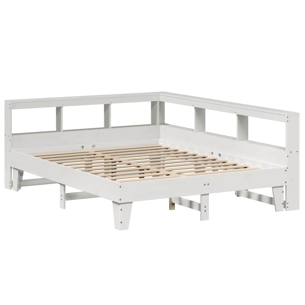 vidaXL Pat cu bibliotecă fără saltea, alb, 150x200 cm, lemn masiv pin vidaXL Pat cu bibliotecă fără saltea, alb, 150x200 cm, lemn masiv pin