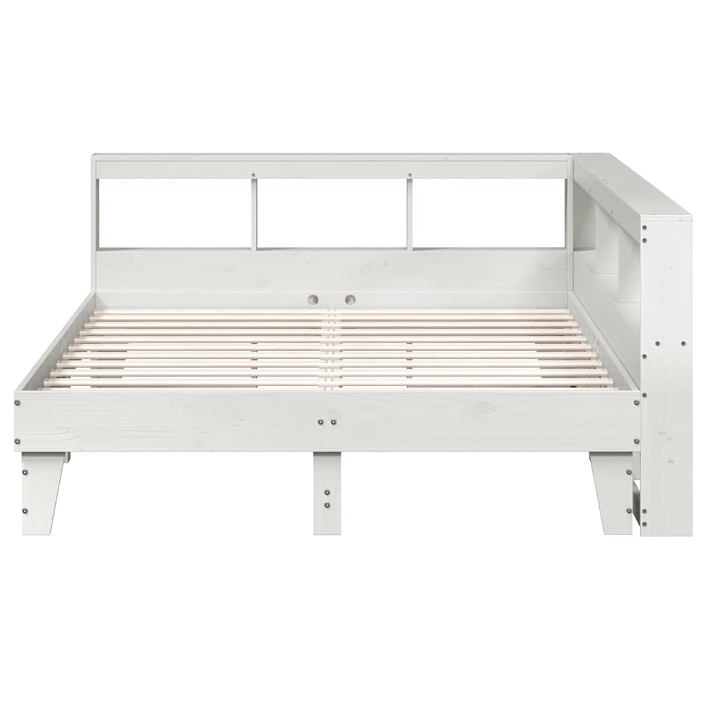 vidaXL Pat cu bibliotecă fără saltea, alb, 150x200 cm, lemn masiv pin vidaXL Pat cu bibliotecă fără saltea, alb, 150x200 cm, lemn masiv pin