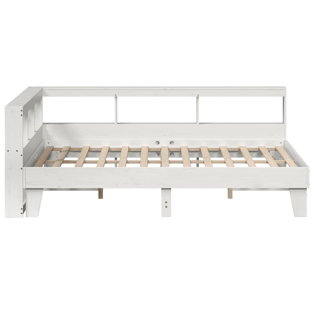 vidaXL Pat cu bibliotecă fără saltea, alb, 150x200 cm, lemn masiv pin vidaXL Pat cu bibliotecă fără saltea, alb, 150x200 cm, lemn masiv pin